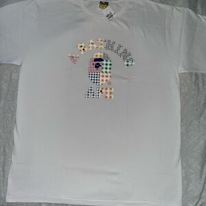 Bape White Tee with Multicolor Check Ape Head